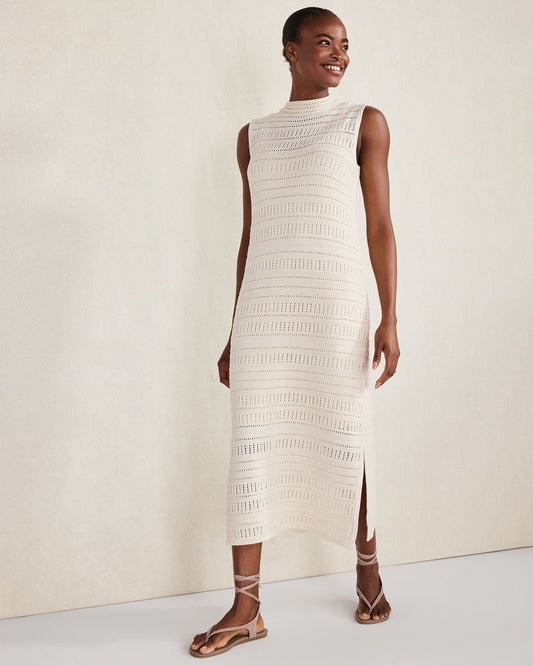 ORGANIC COTTON OPEN STITCH FUNNEL NECK DRESS