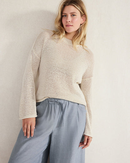 ORGANIC COTTON LINEN TAPE YARN CREWNECK SWEATER
