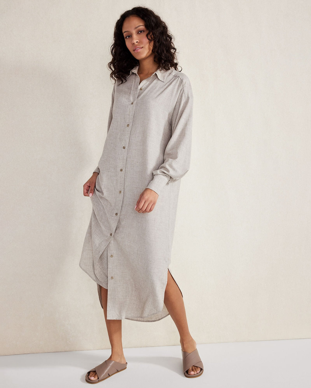 DRAPEY WOOL BUTTON DOWN DRESS