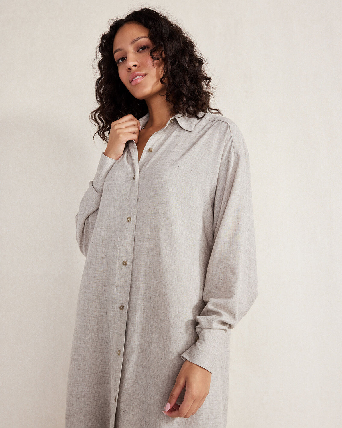 DRAPEY WOOL BUTTON DOWN DRESS