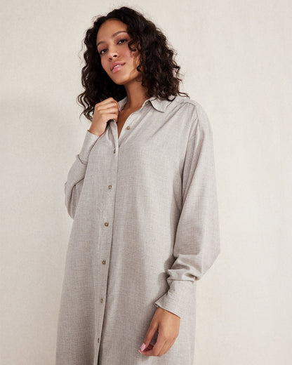 DRAPEY WOOL BUTTON DOWN DRESS