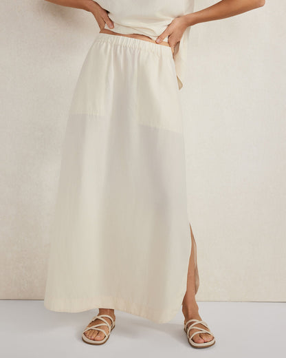 LINEN BLEND MAXI SHIRTTAIL SKIRT