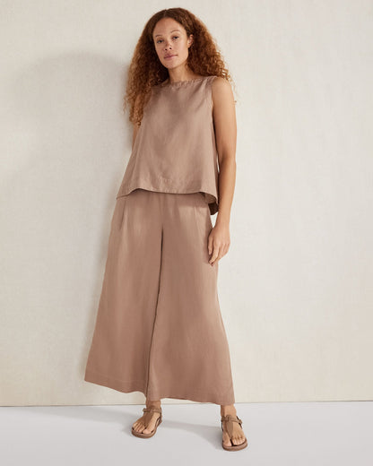 LINEN BLEND BATEAU NECK TOP