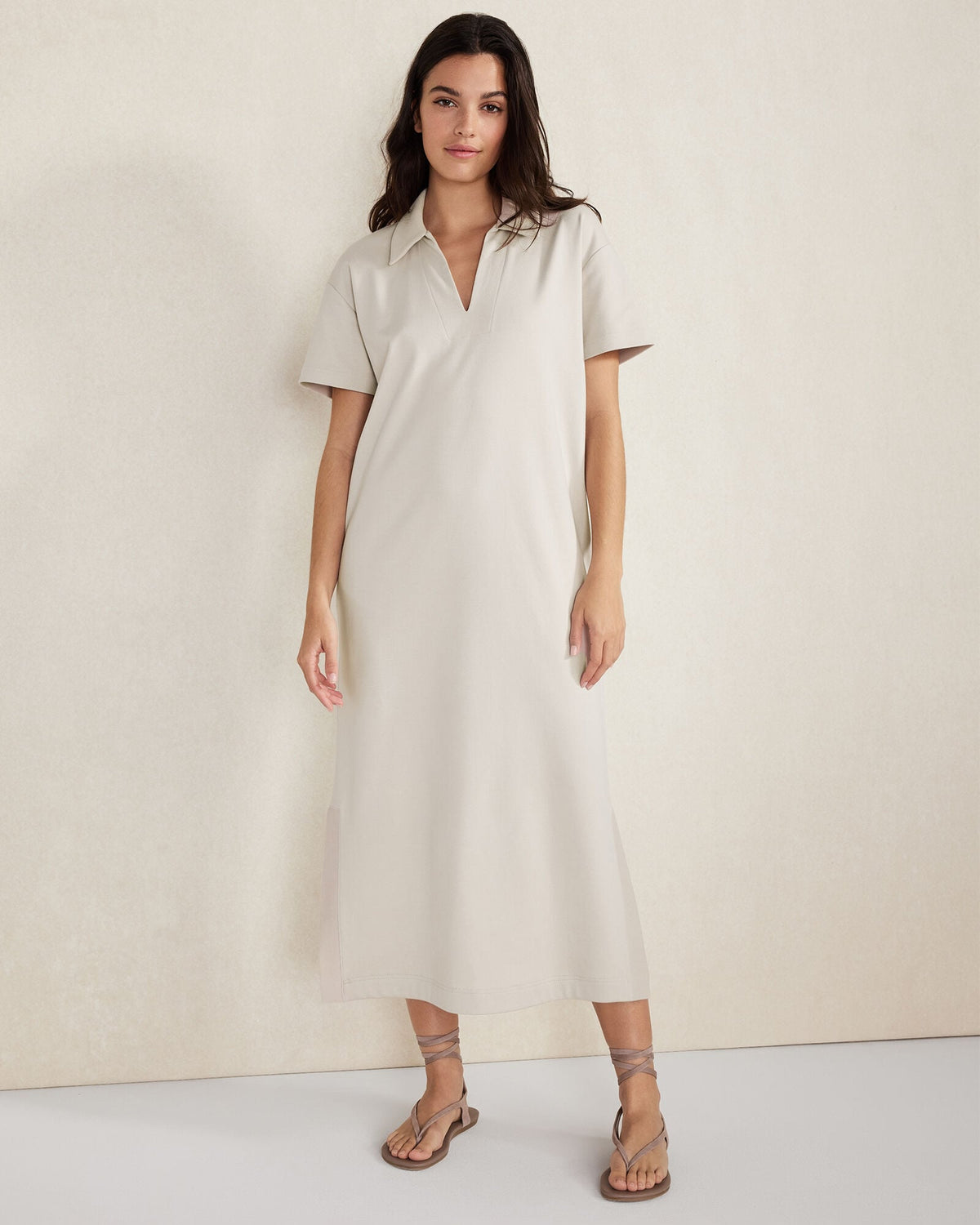 ORGANIC COTTON INTERLOCK COLLARED MIDI DRESS