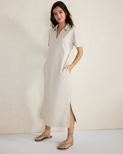 ORGANIC COTTON INTERLOCK COLLARED MIDI DRESS