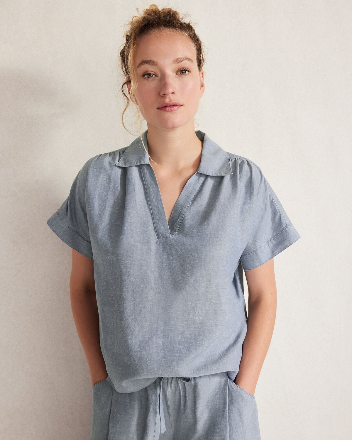 LINEN BLEND COLLARED SHIRT