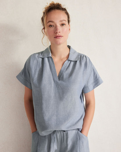 LINEN BLEND COLLARED SHIRT