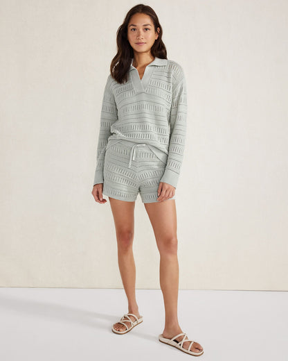 ORGANIC COTTON OPEN STITCH JOHNNY COLLAR SWEATER