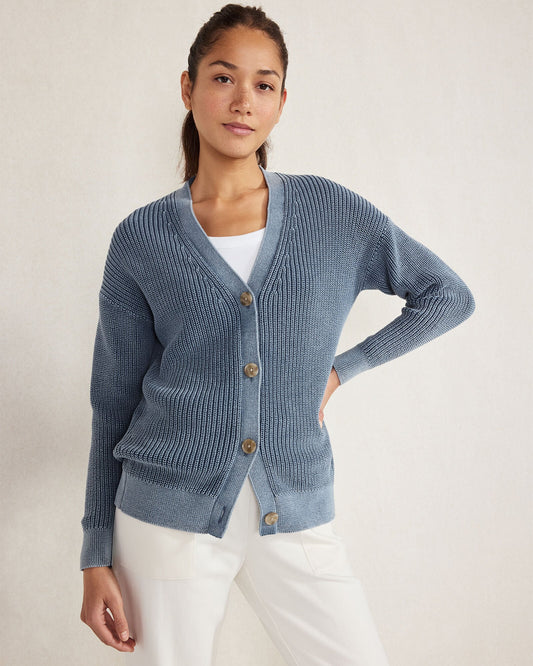 GARMENT-DYED ORGANIC COTTON SHAKER STITCH CARDIGAN
