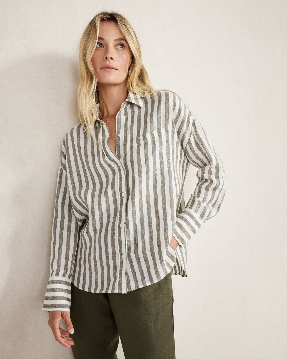 LINEN STRIPED BOXY SHIRT