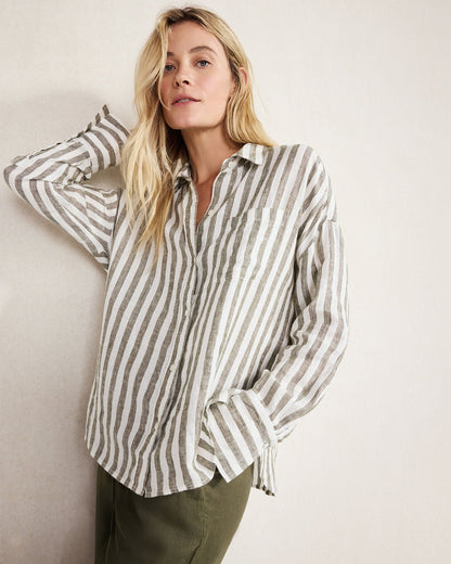LINEN STRIPED BOXY SHIRT