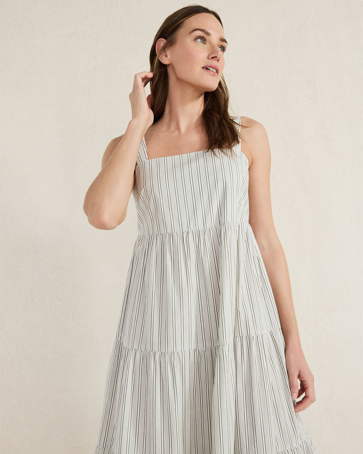 ORGANIC COTTON POPLIN STRIPED MIDI DRESS