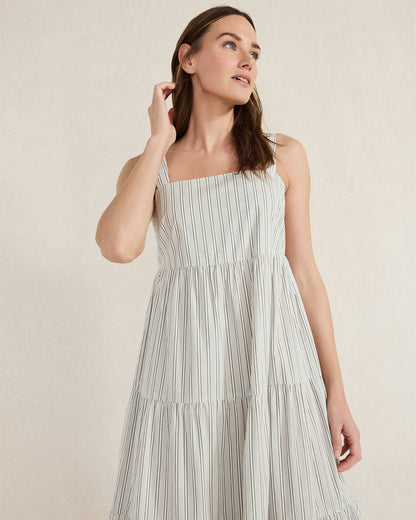 ORGANIC COTTON POPLIN STRIPED MIDI DRESS