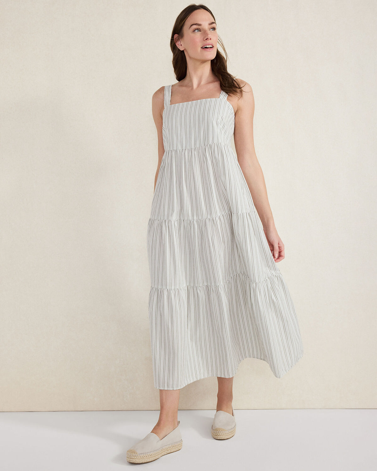 ORGANIC COTTON POPLIN STRIPED MIDI DRESS