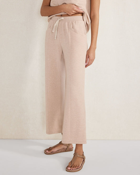 FLEECE PINTUCK CROPPED WIDE LEG PANTS