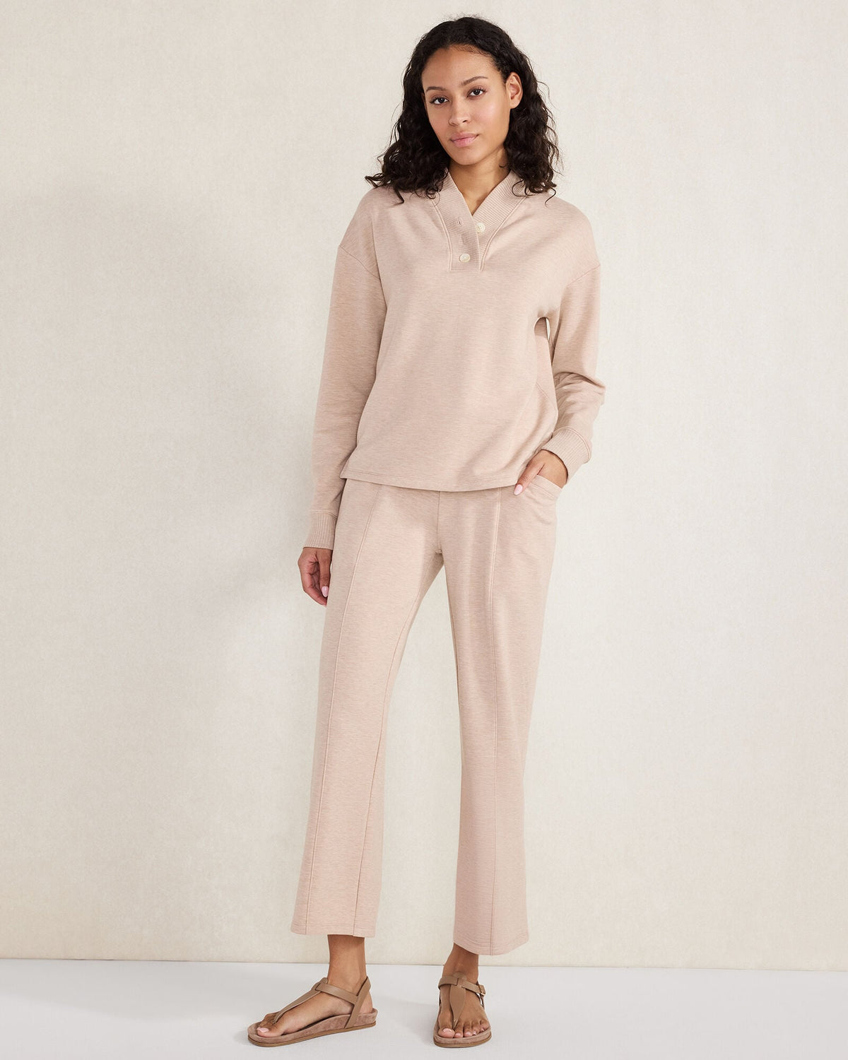 FLEECE PINTUCK CROPPED WIDE LEG PANTS