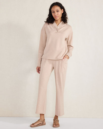 FLEECE PINTUCK CROPPED WIDE LEG PANTS