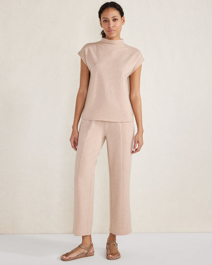 FLEECE PINTUCK CROPPED WIDE LEG PANTS
