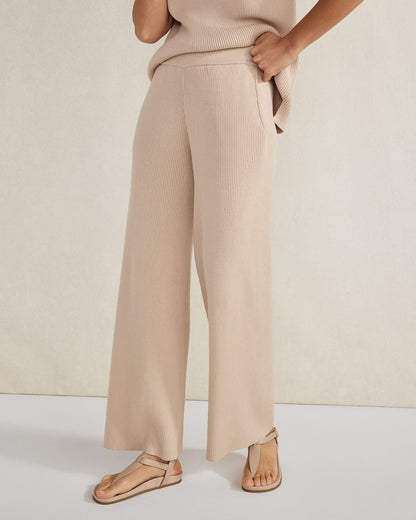 ORGANIC COTTON RIB KNIT WIDE LEG PANTS