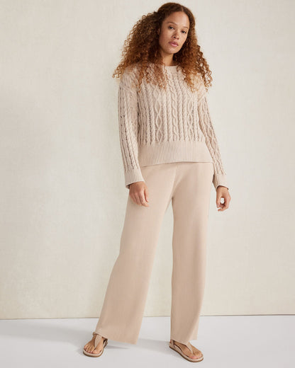 ORGANIC COTTON RIB KNIT WIDE LEG PANTS