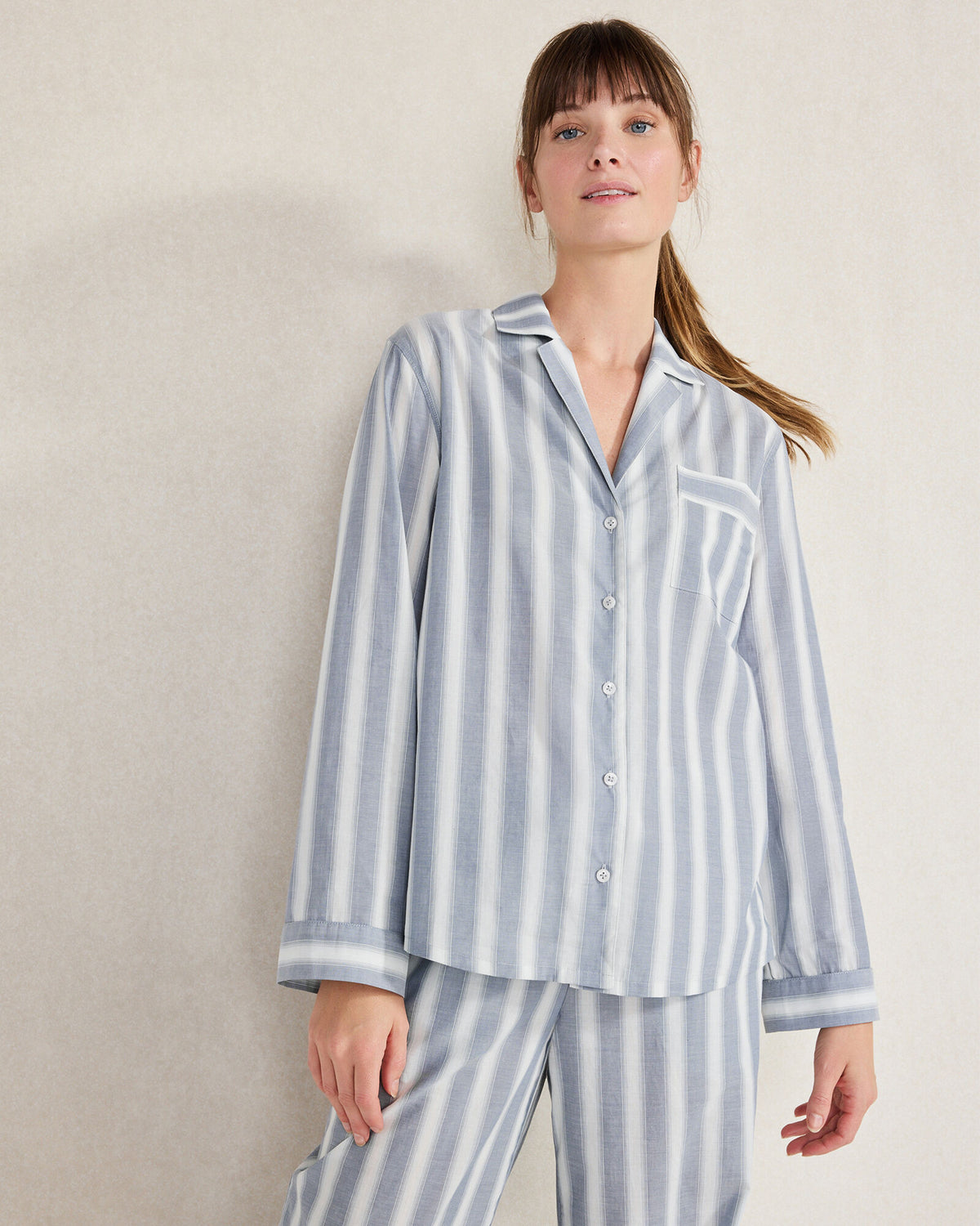 ORGANIC COTTON POPLIN MIXED STRIPE PAJAMA SHIRT