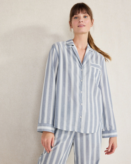 ORGANIC COTTON POPLIN MIXED STRIPE PAJAMA SHIRT