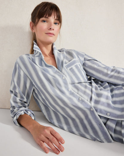 ORGANIC COTTON POPLIN MIXED STRIPE PAJAMA SHIRT