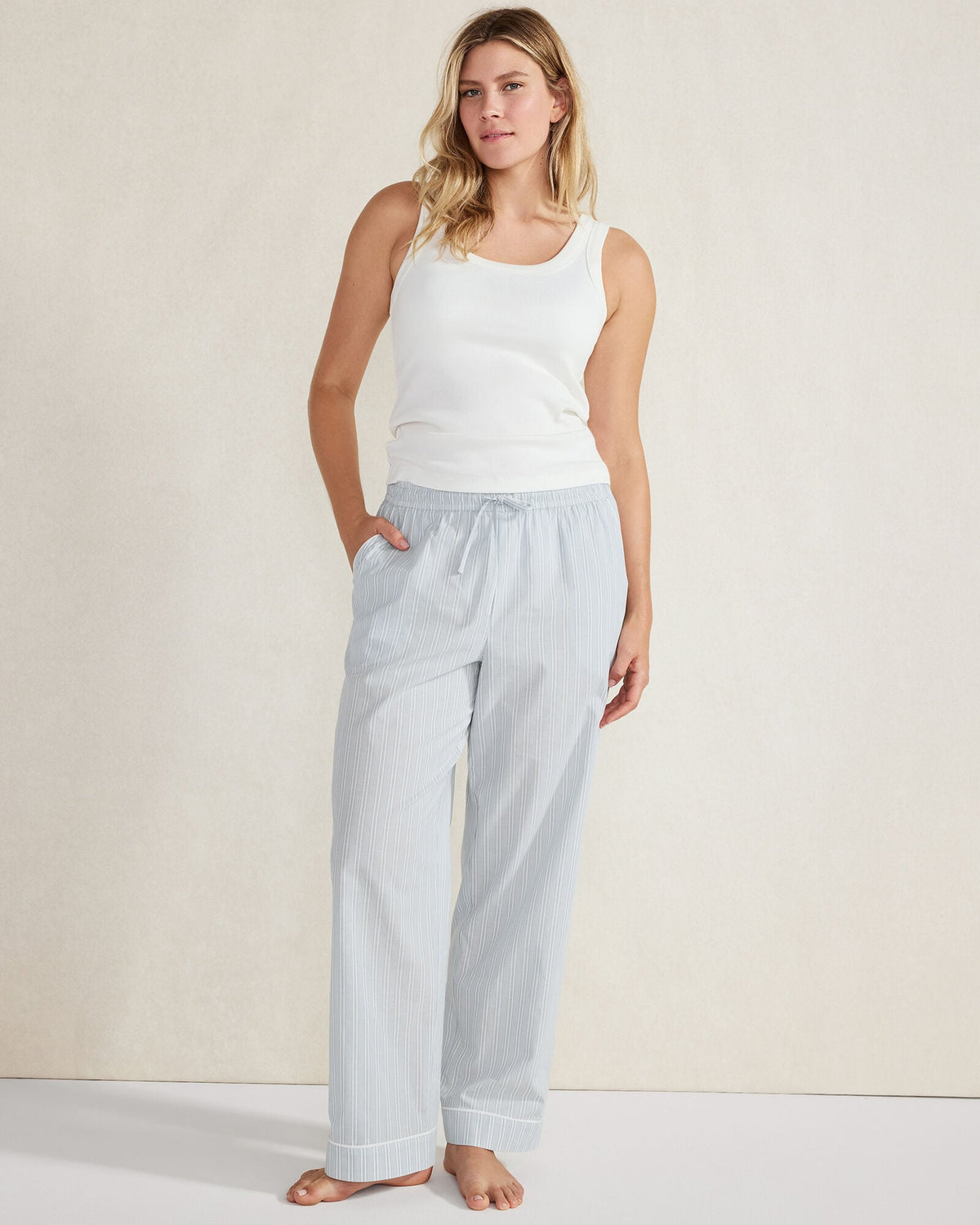 ORGANIC COTTON POPLIN STRIPED PAJAMA PANTS