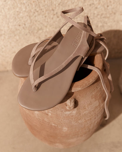 SUEDE WRAP-UP THONG SANDALS