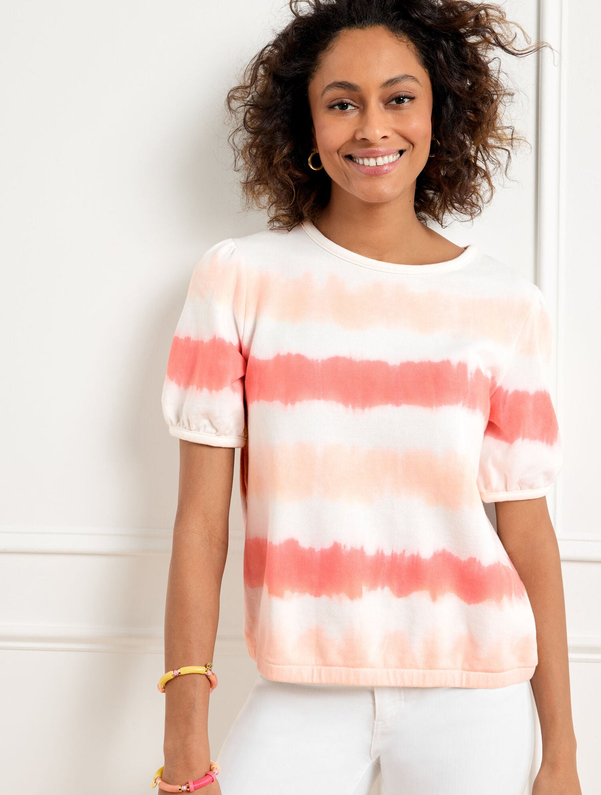 SHORT SLEEVE TERRY SWEATSHIRT - TIE-DYE STRIPE