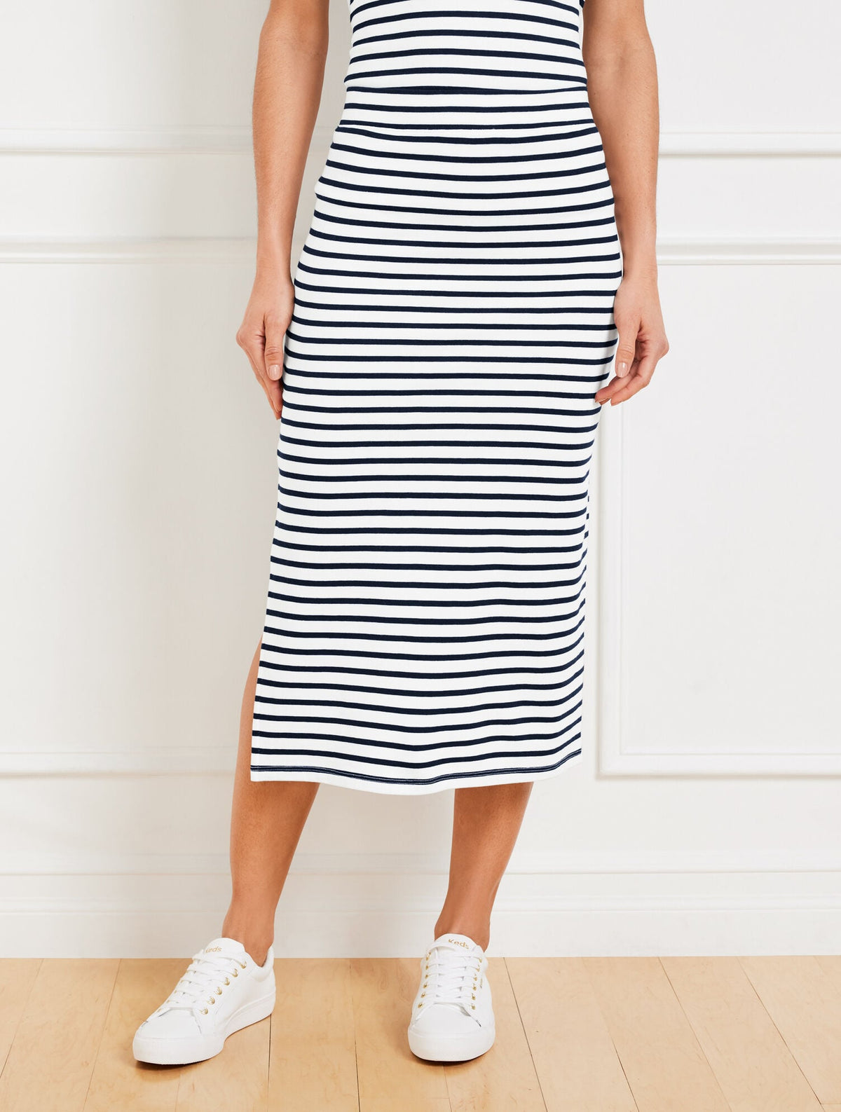 SEASIDE FRENCH TERRY STRIPE MIDI SKIRT