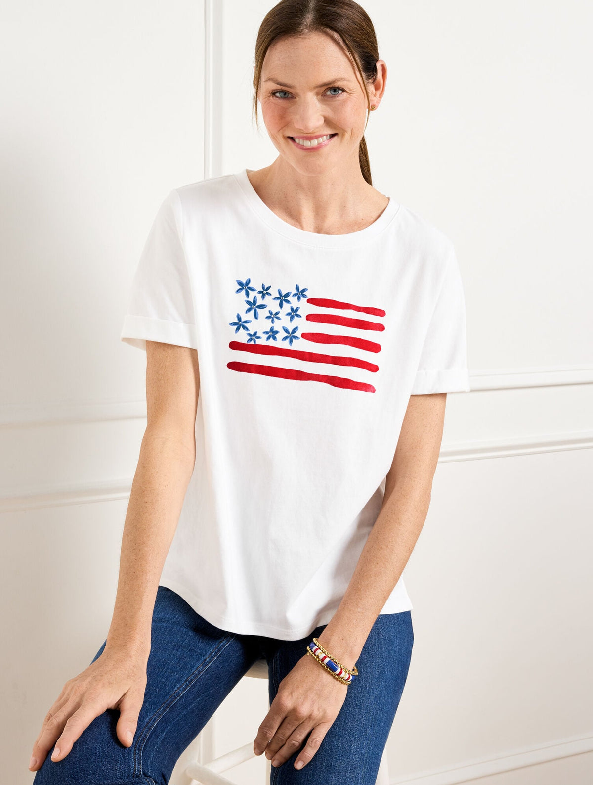 HIGH-LOW CREWNECK TEE - FLAG