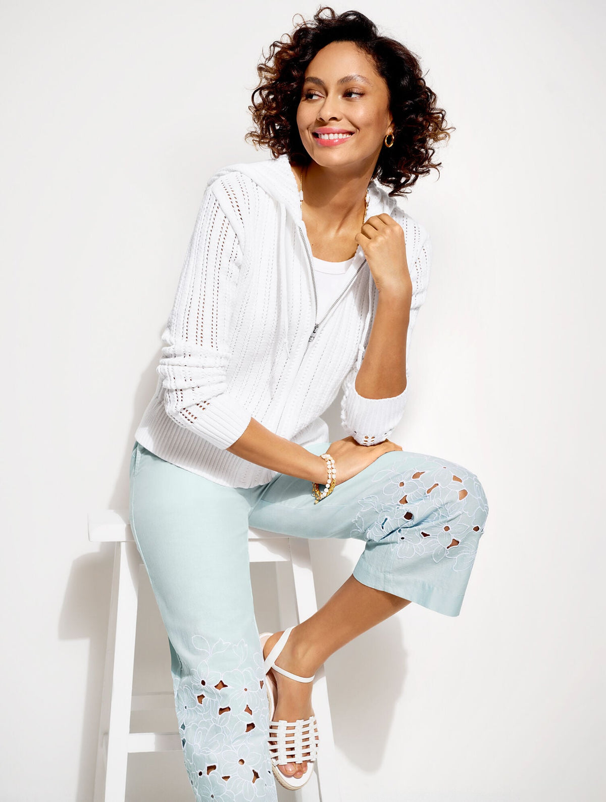 WIDE CROP PULL-ON EMBROIDERED WASHED LINEN PANTS