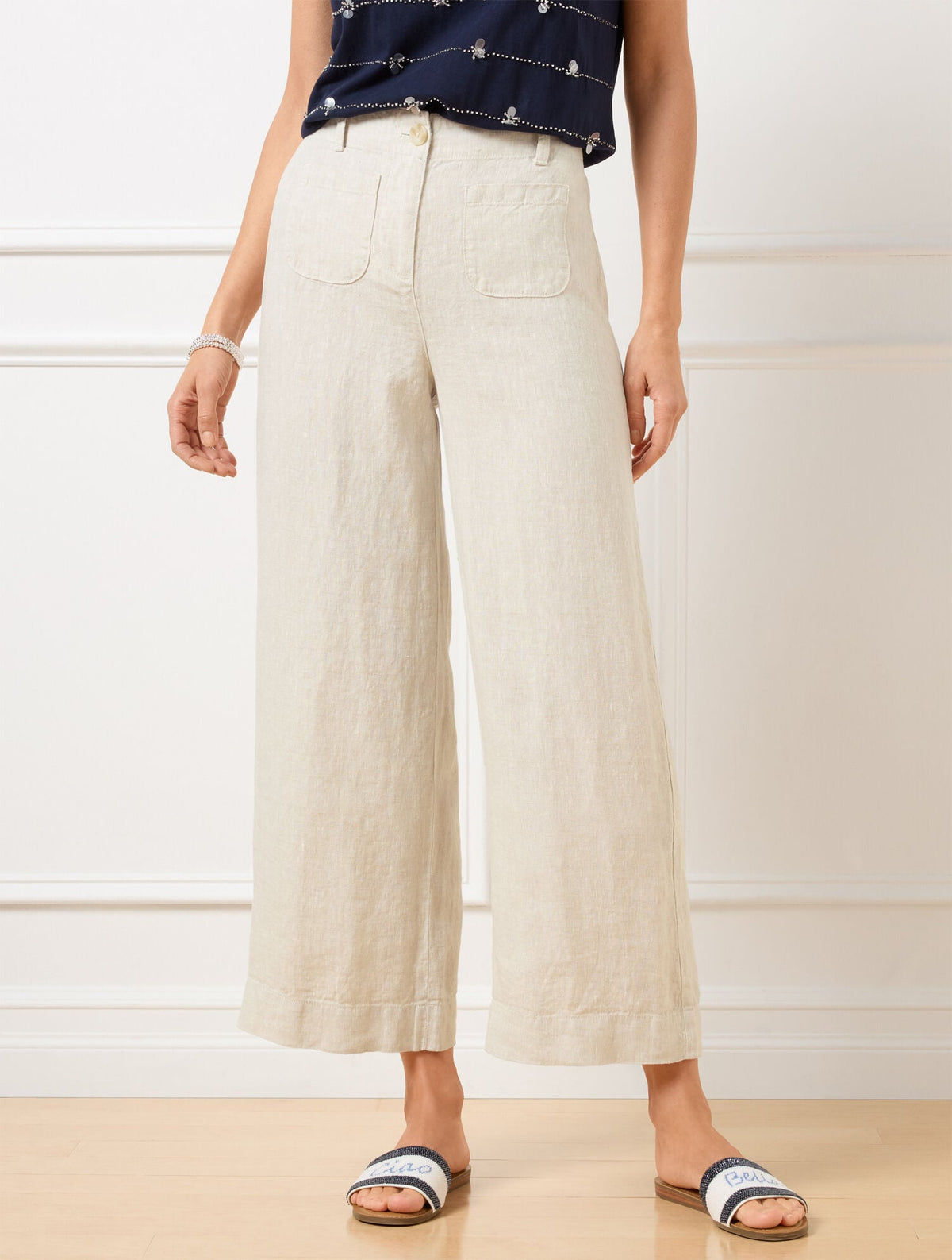 WIDE CROP PATCH POCKET WASHED LINEN PANTS