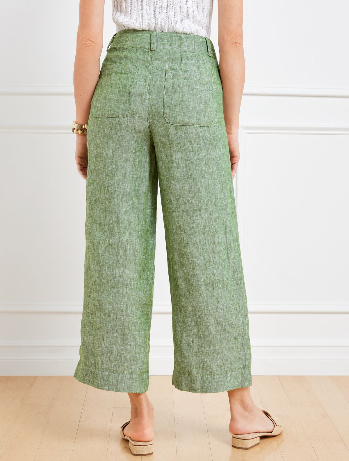 WIDE CROP PATCH POCKET WASHED LINEN PANTS