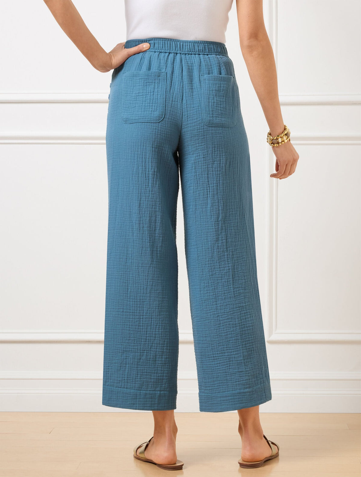 WIDE CROP PULL-ON GAUZE PANTS