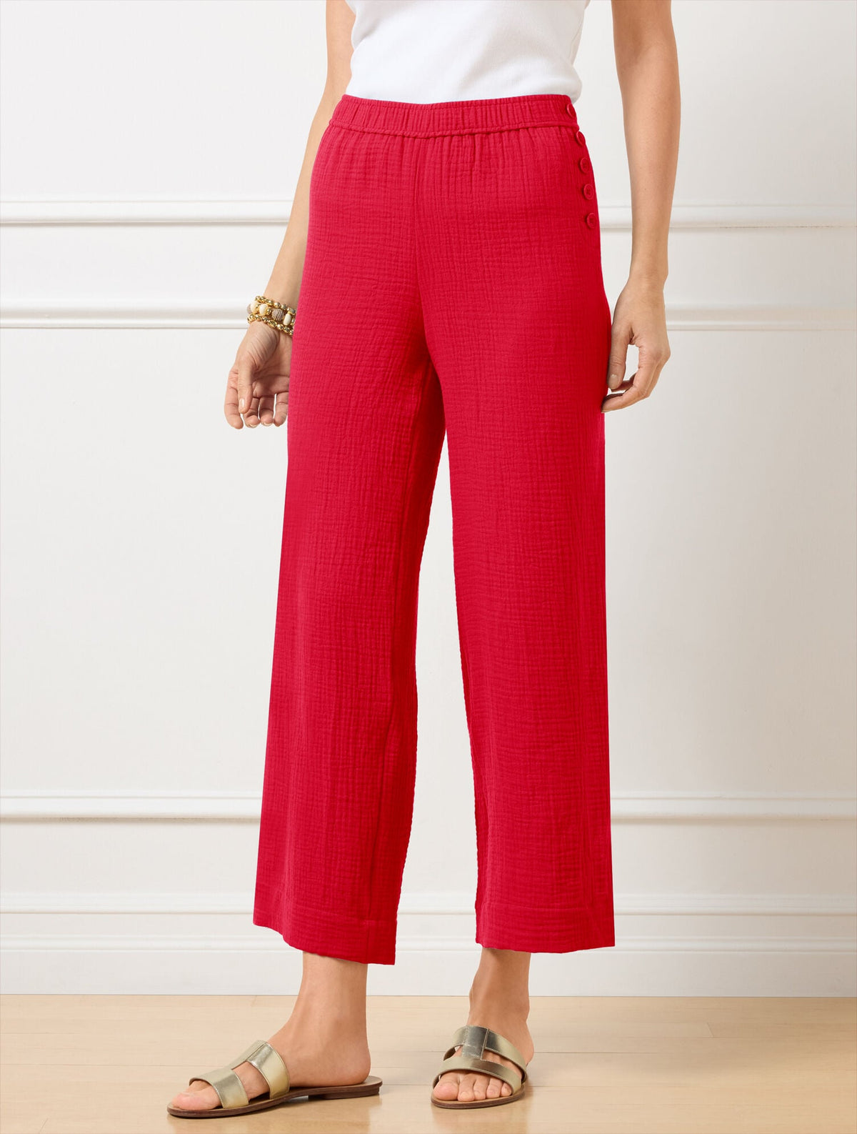 WIDE CROP PULL-ON GAUZE PANTS