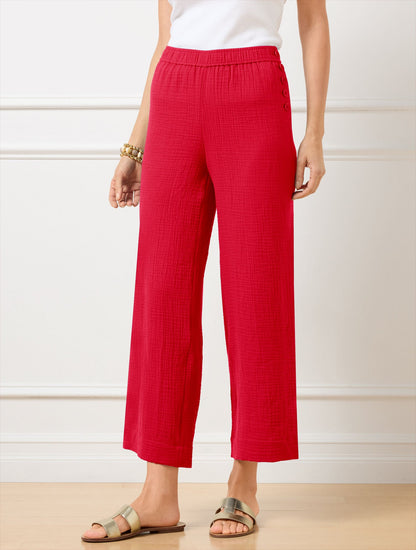 WIDE CROP PULL-ON GAUZE PANTS