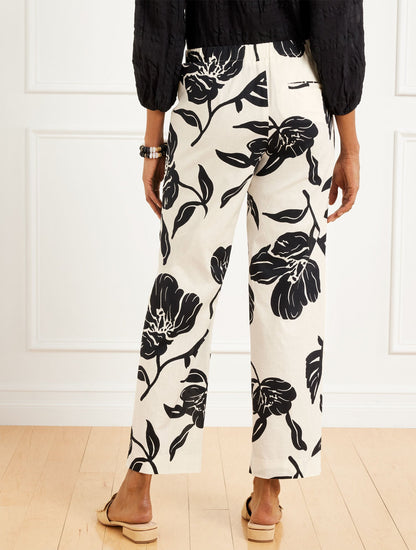 STRAIGHT ANKLE PULL-ON WASHED LINEN PANTS - STUNNING BLOOMS