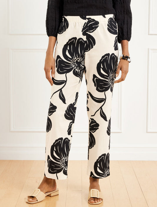 STRAIGHT ANKLE PULL-ON WASHED LINEN PANTS - STUNNING BLOOMS
