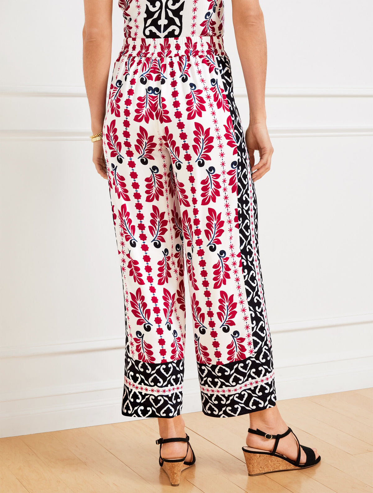 WIDE CROP PULL-ON PANTS - GEOMETRIC PALM