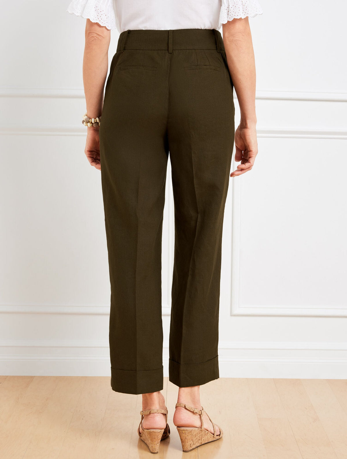 SLIM WIDE ANKLE CUFF LINEN PANTS