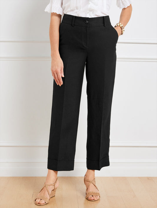 SLIM WIDE ANKLE CUFF LINEN PANTS