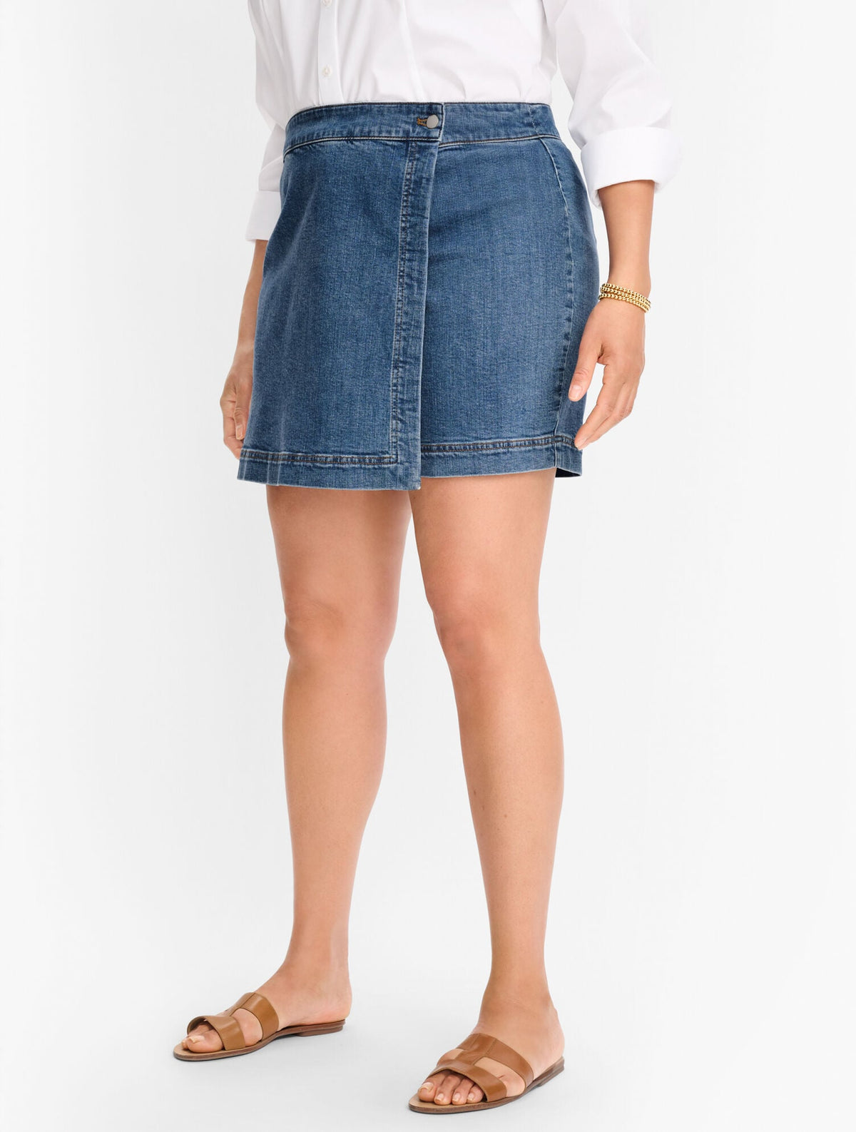 PLUS EXCLUSIVE SUMMERWEIGHT DENIM SKORT - ALESSIA WASH