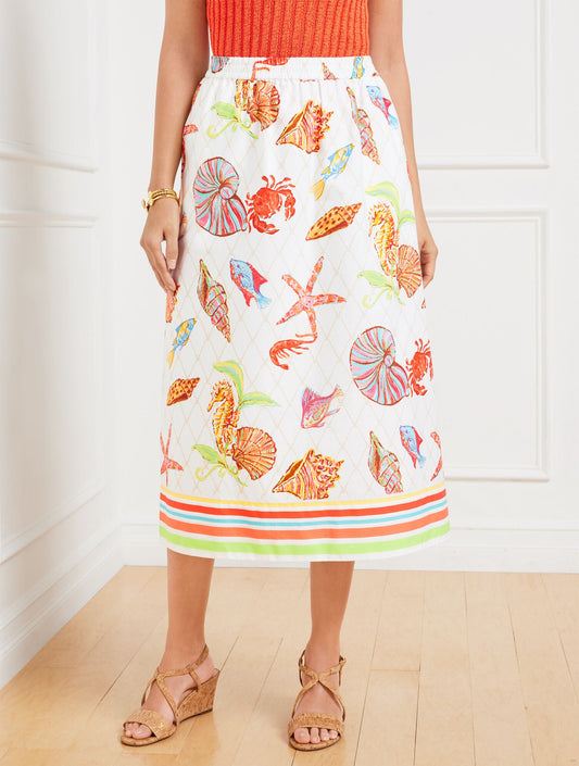 MODERN POPLIN FIT & FLARE MIDI SKIRT - UNDERWATER WORLD
