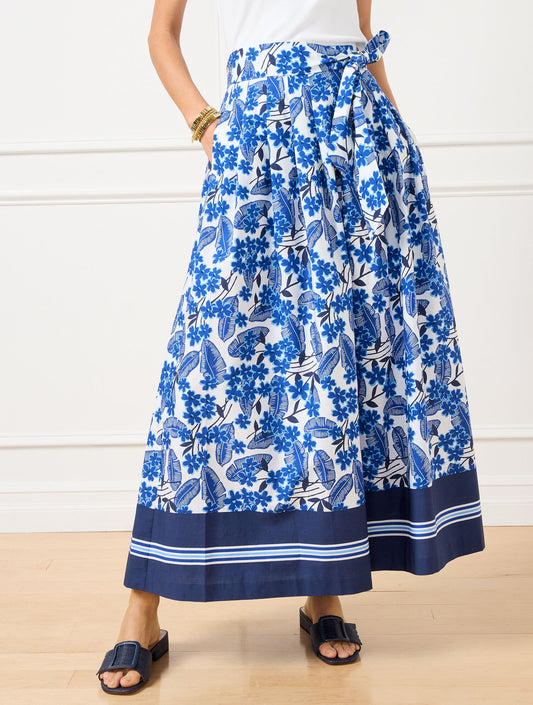 PIPER PLEATED PATIO MAXI SKIRT - FLORAL PALMS