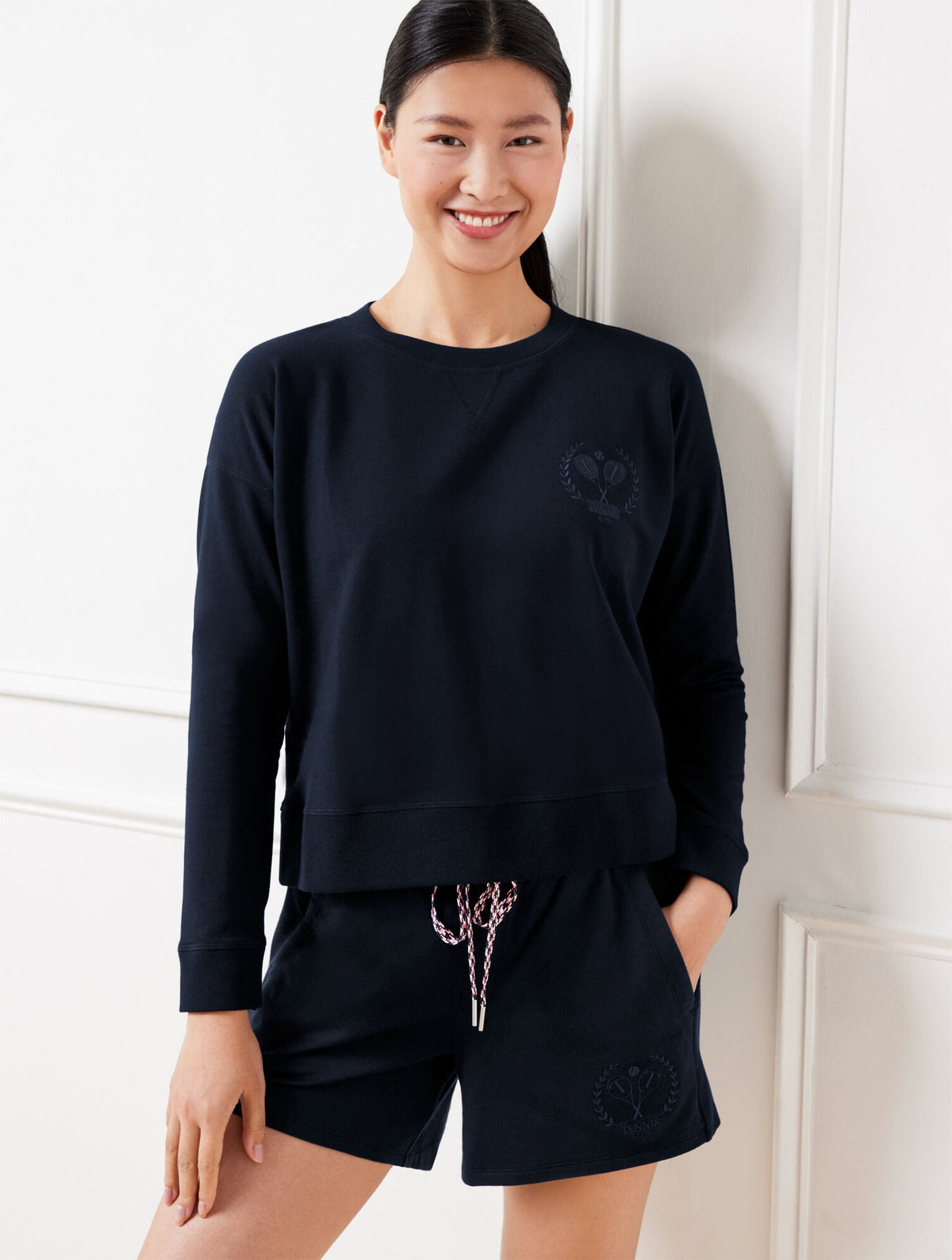 MODAL FRENCH TERRY EMBROIDERED CREST SWEATSHIRT
