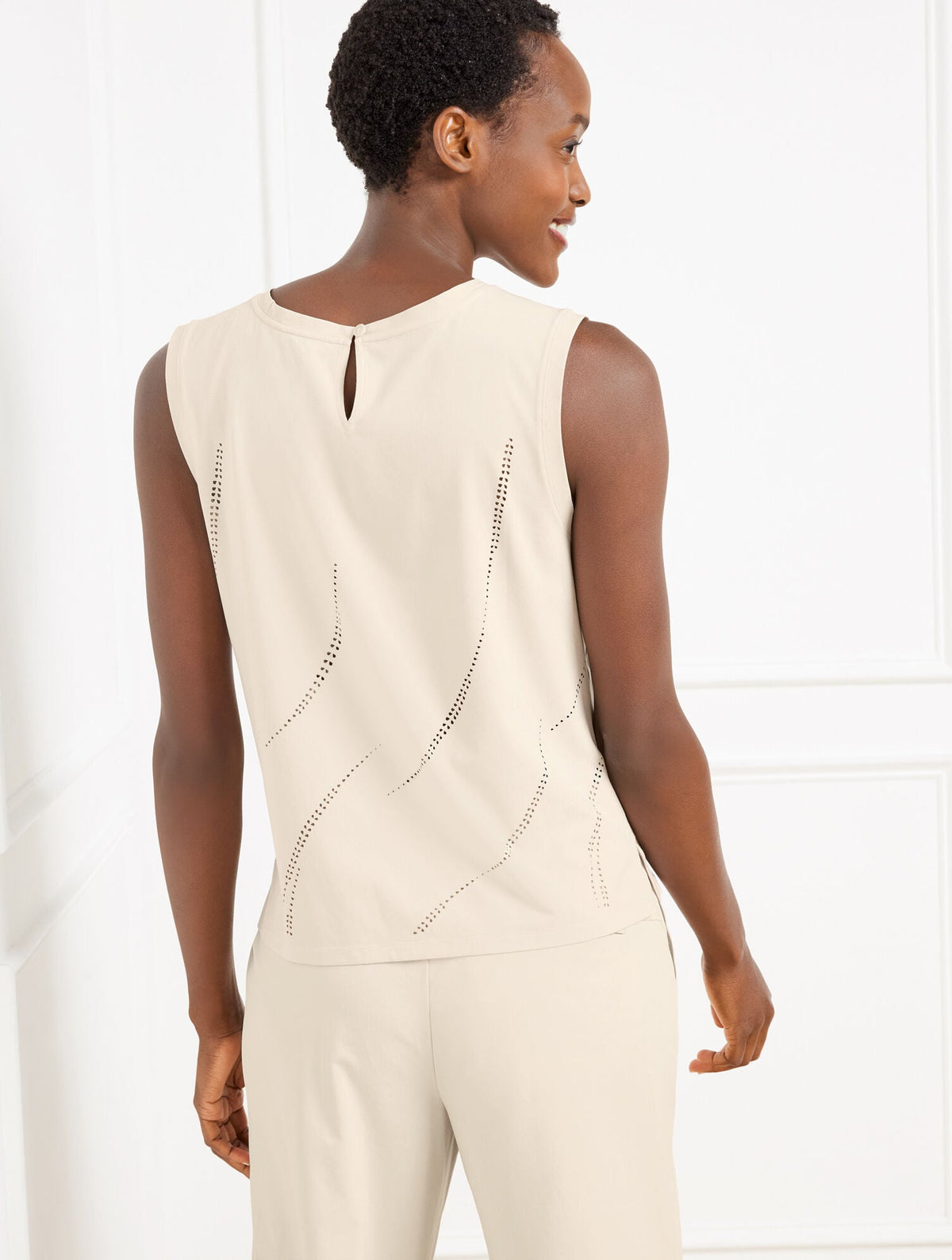 LIGHTWEIGHT WOVEN STRETCH TANK - LASER CUT