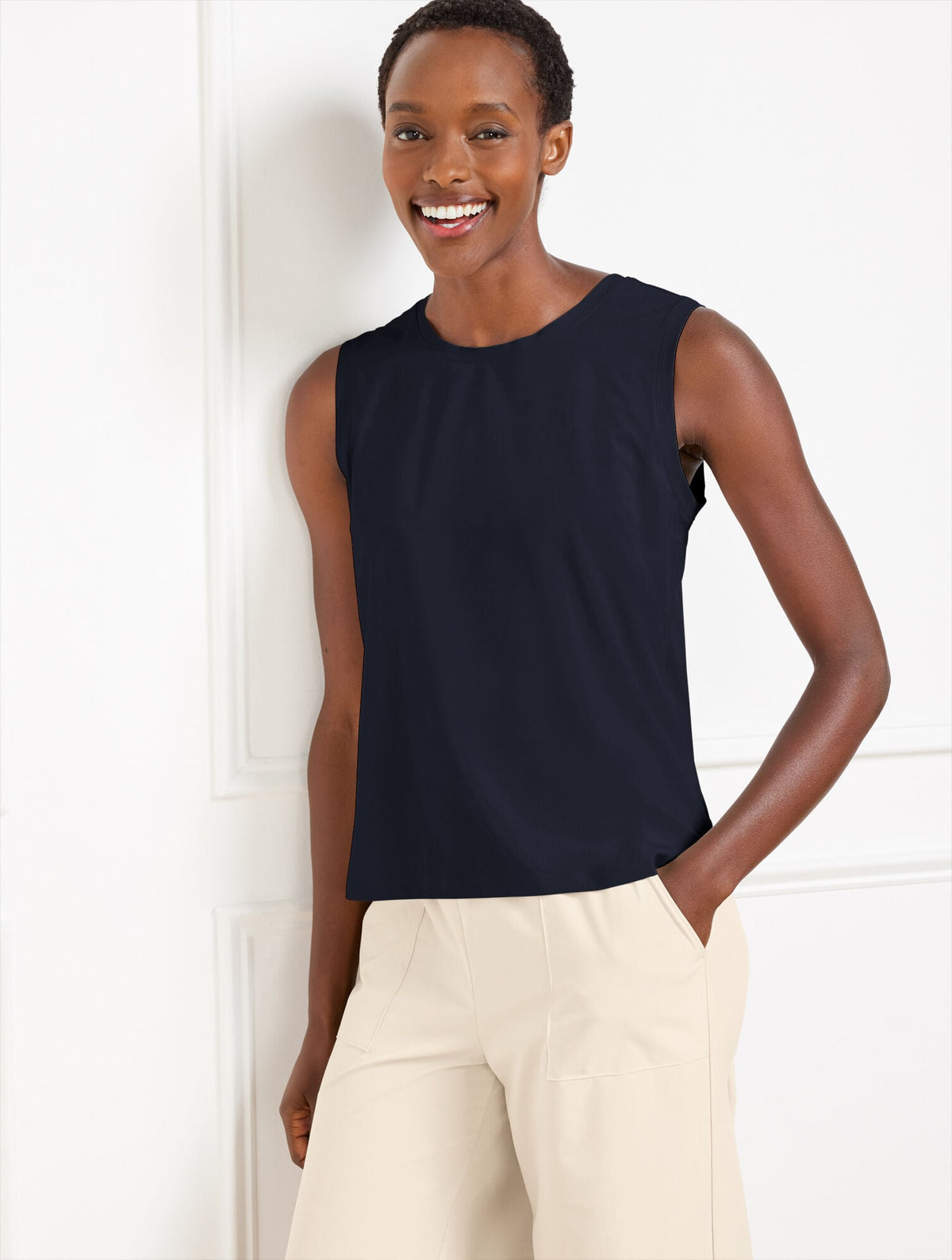 LIGHTWEIGHT WOVEN STRETCH TANK - LASER CUT