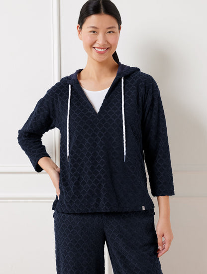 TOWEL TERRY HOODED PULLOVER - SEASHELL